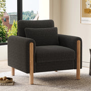 Poltrona lounge monoposto in teddy con cuscino spesso e struttura in legno massello, per soggiorno, grigio scuro