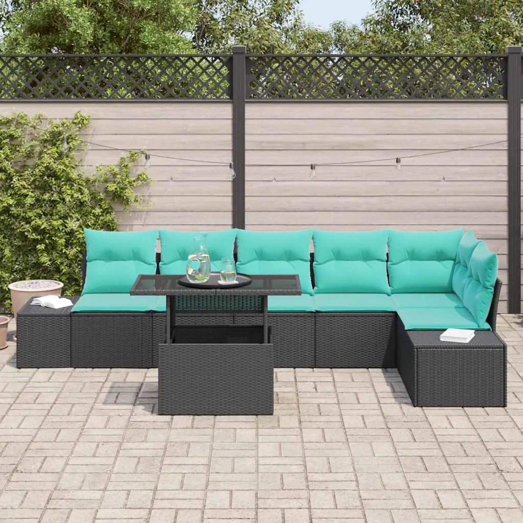 Set Divano da Giardino 7 pz 6-Numero di posti Nero e Blu 3349202