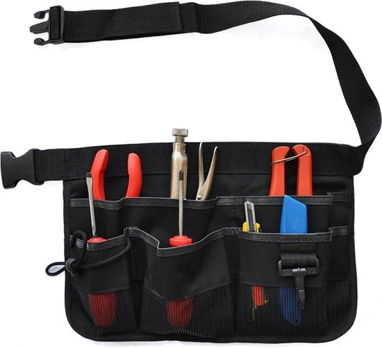 Tas per attrezzi, tas per giardiniere, cintura per attrezzi, cassetta per attrezzi regolabile con cinturino, cassetta di manutenzione, con 7 contenitori, per uso domestico, giardinaggio, elettricisti, carpentieri, artigiani, unisex