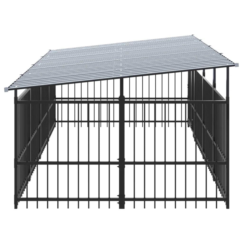 Cuccia gabbia per animali da esterno pac con tetto per cani in acciaio 7,51 m² nero 02_0041769