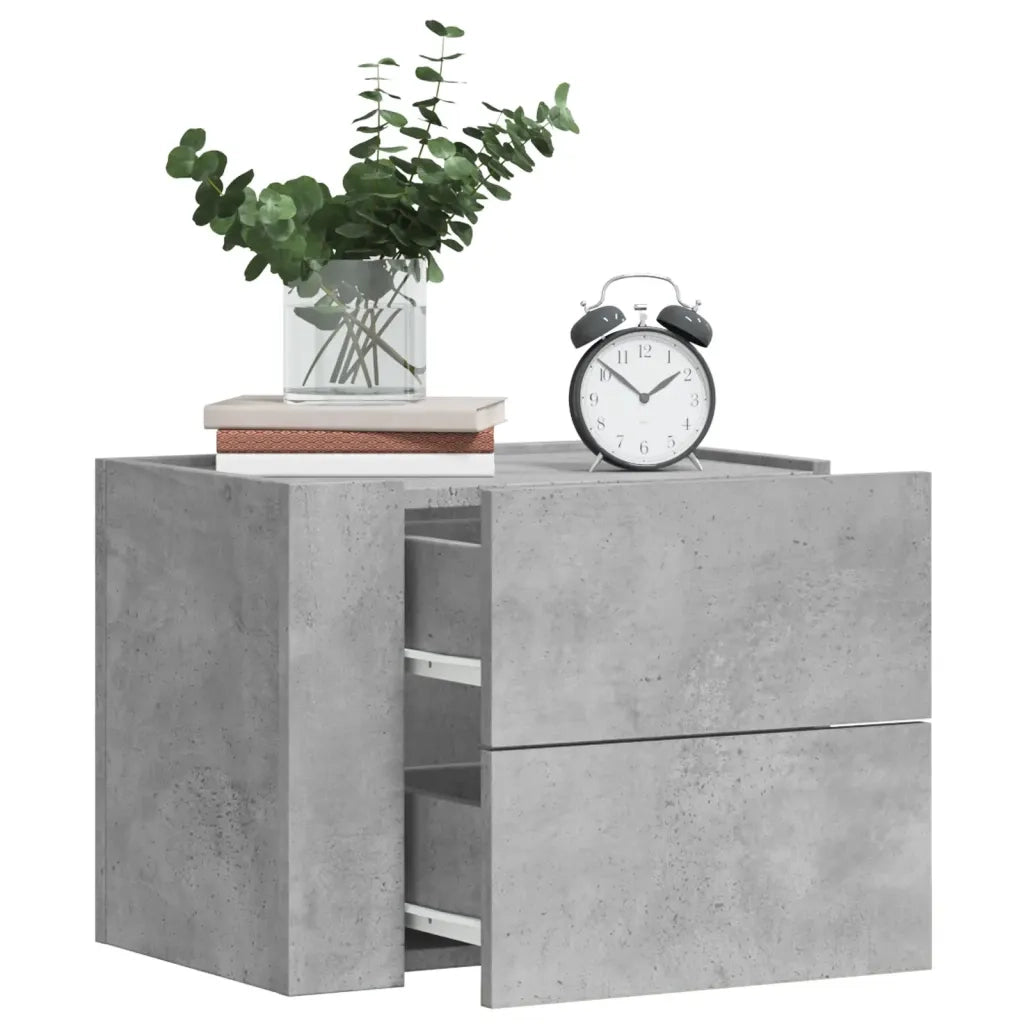 Set di 2 Comodini | Armadio da Notte | Mobiletto da notte a Muro Grigio Cemento 45x30x35 cm