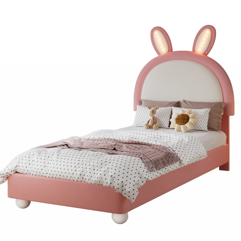 Letto Imbottito Singolo ¨C MINIMAL ¨C Rosa, Bianco, 90x200, LED, PU