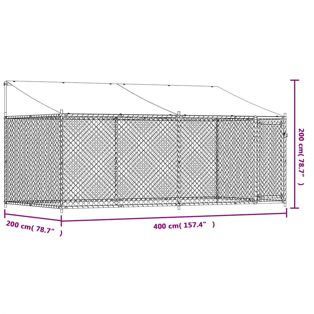 Gabbia Cani con Tetto e Porta Grigia 4x2x2 m in Acciaio Zincato 3209568