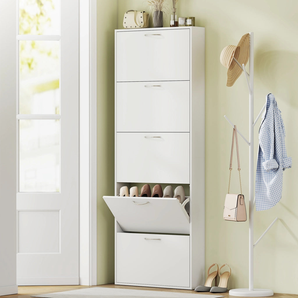 Scarpiera salvaspazio 15 paia ¨C Xylo ¨C 5 ante bianco slim 65x17x180,5cm