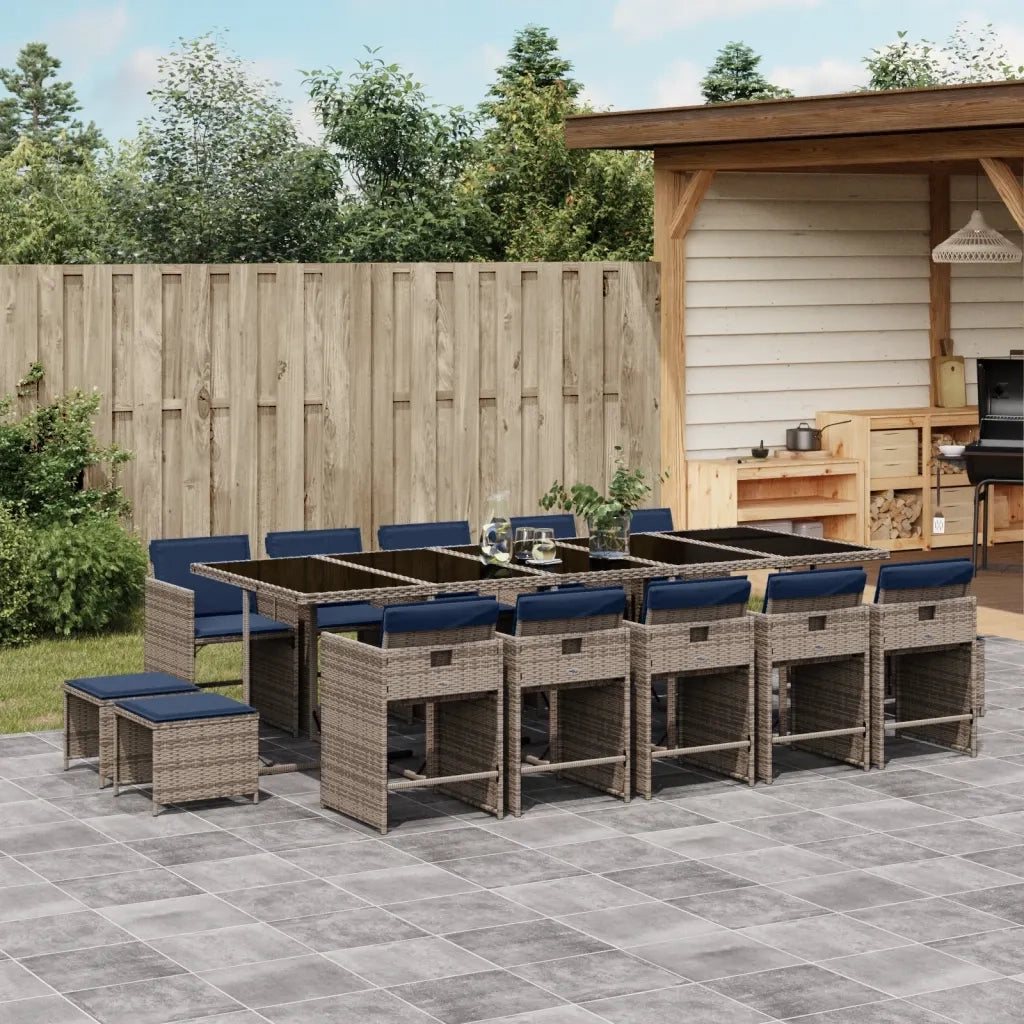 Set da pranzo da giardino da 15 pz con Cuscini in Polyrattan Grigio 3277944