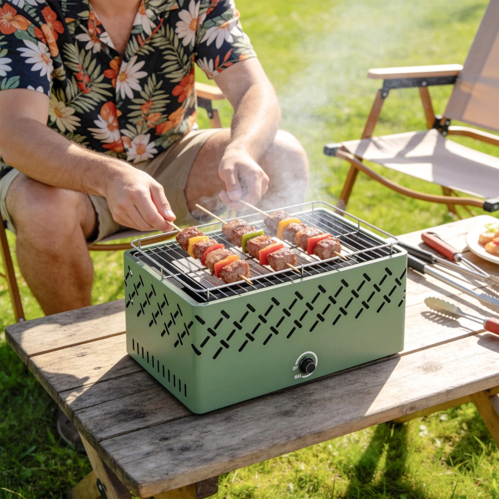 Barbecue Portatile a Carbone con Ventilatore Integrato per Esterni, Verde Chiaro