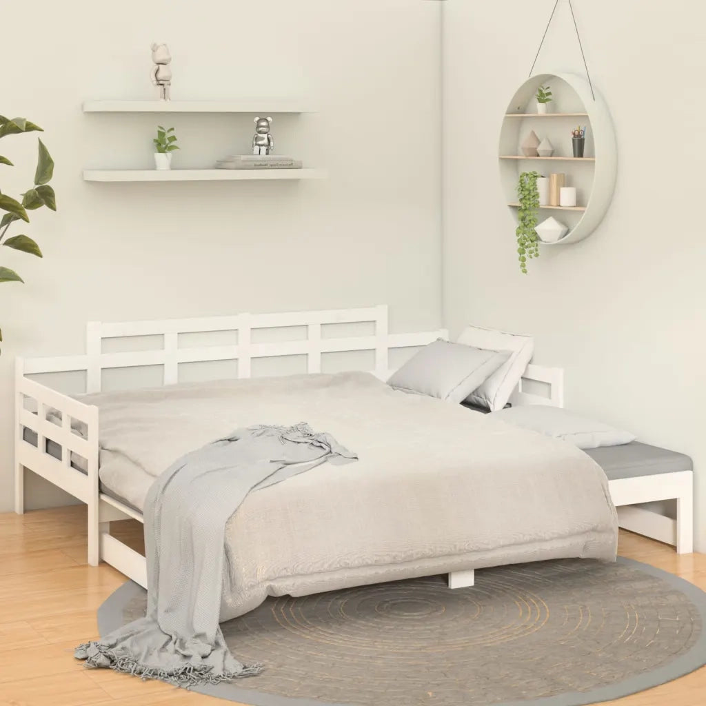 Dormeuse Estraibile Bianca Legno Massello di Pino 2x(80x200) cm 820348