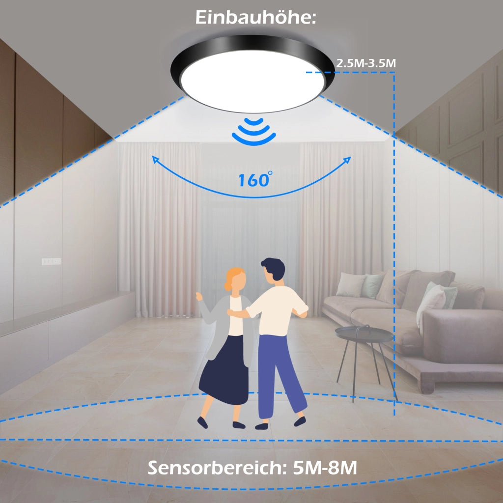 ZMH Lampada da soffitto plafoniera LED sensore movimento 15W 4000K per interni corridoio