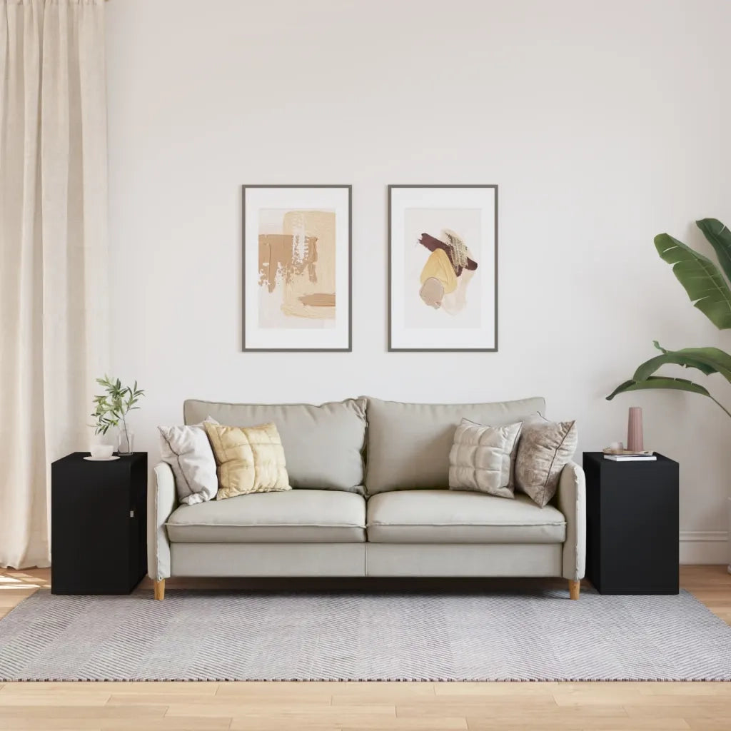 Tavolini Neri 2 pz | Tavolo laterale 50x30x50 cm in Legno Multistrato