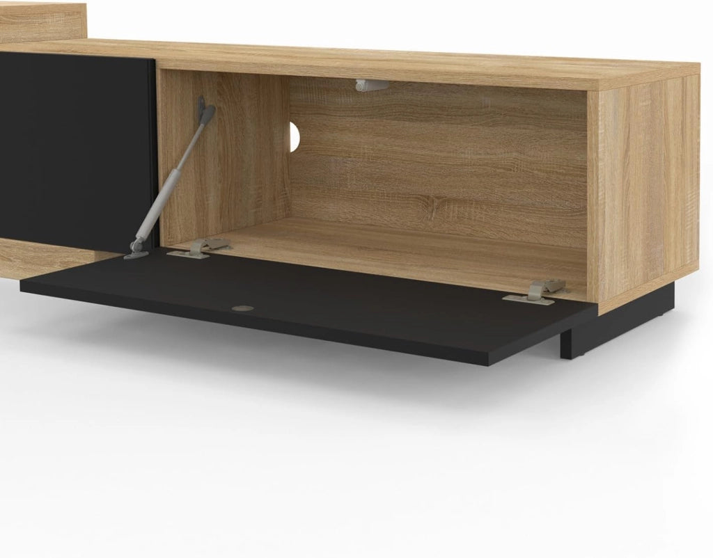 RAPHAEL Mobile TV estensibile a 2 ante in legno e nero 140-200 cm