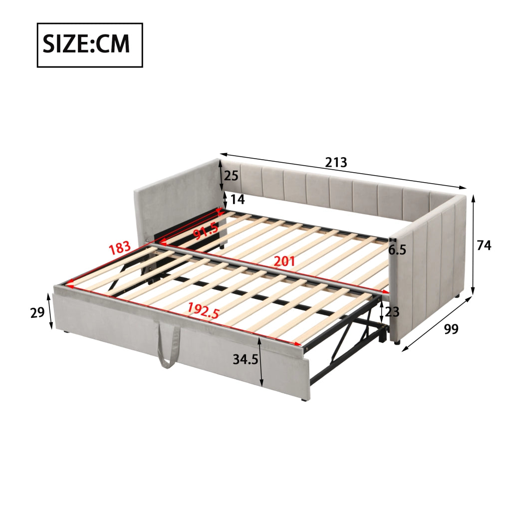 Letto poltrona estraibile in velluto grigio 180x200 cm