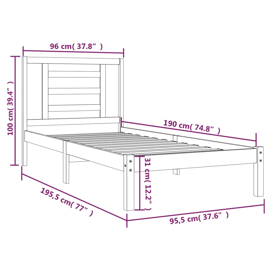 Letto senza Materasso Bianco 90x190 cm in Legno Massello Pino