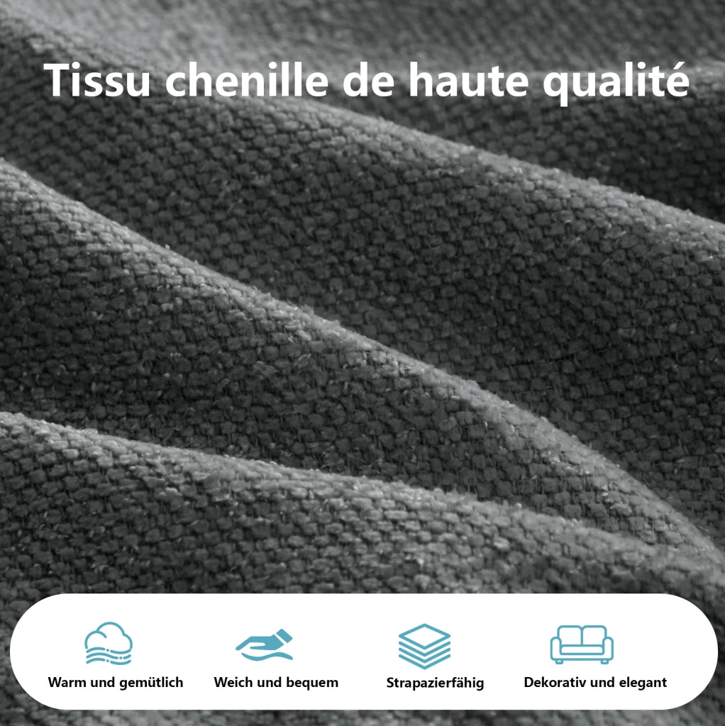 Divano modulare in chenille grigio 320x114x67 cm; senza montaggio; seduta profonda