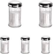 Dispensatore di zucchero, zuccherostruttore, coperchio a viti con valvola in acciaio inossidabile, con valvola a dosaggio, diametro 7,5 cm, altezza 13,5 cm, per contenuto 320 ml (confezione da 5)