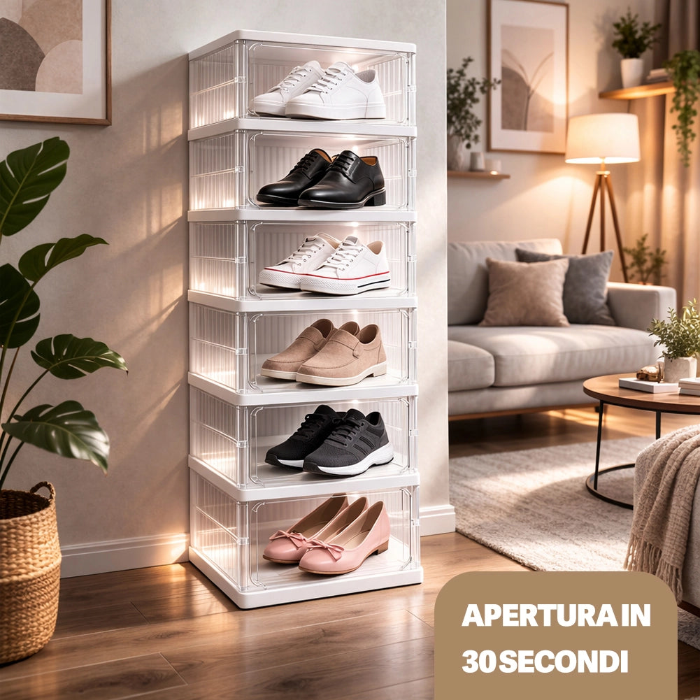 Scarpiera Pieghevole 6 Ripiani in Plastica Trasparente Porta Scarpe Salvaspazio