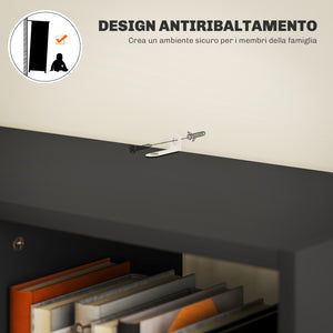Libreria Moderna 60x26x158 cm con Cassetto Centrale e Kit Antiribaltamento in Legno Nero