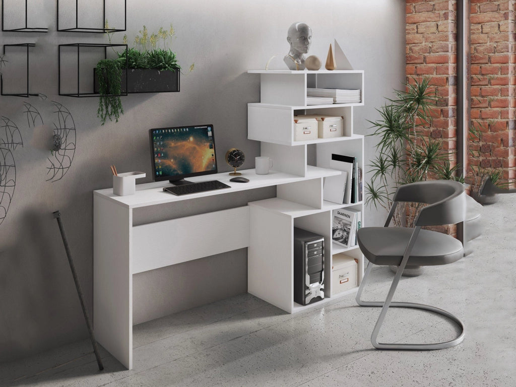 Nicolosi, Scrivania 6 Vani, 158x40x135h cm Bianco