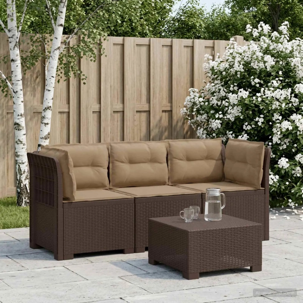 Divano da esterno-Divano da Giardino 3 posti con cuscini in look rattan PP 776803