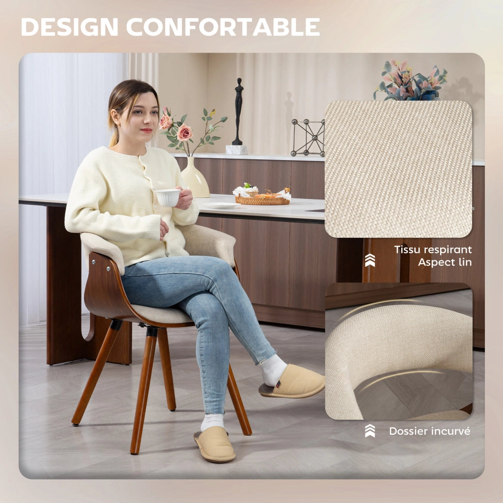 Set 2 Sedie da Pranzo Imbottite ¨C Xylo ¨C Schienale Curvo Legno Massello Beige