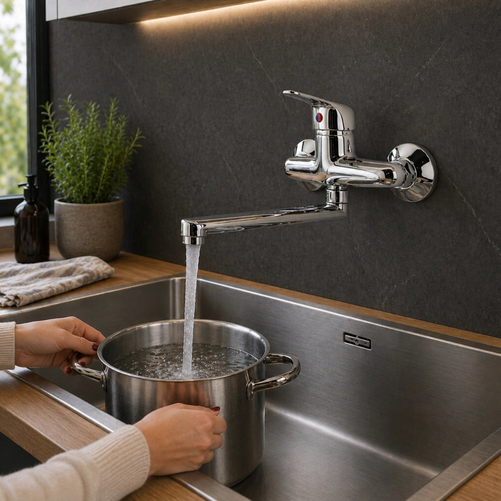 Em miscelatore rubinetto a muro monocomando acqua calda fredda cromo lucido cucina lavatoio serie tapy