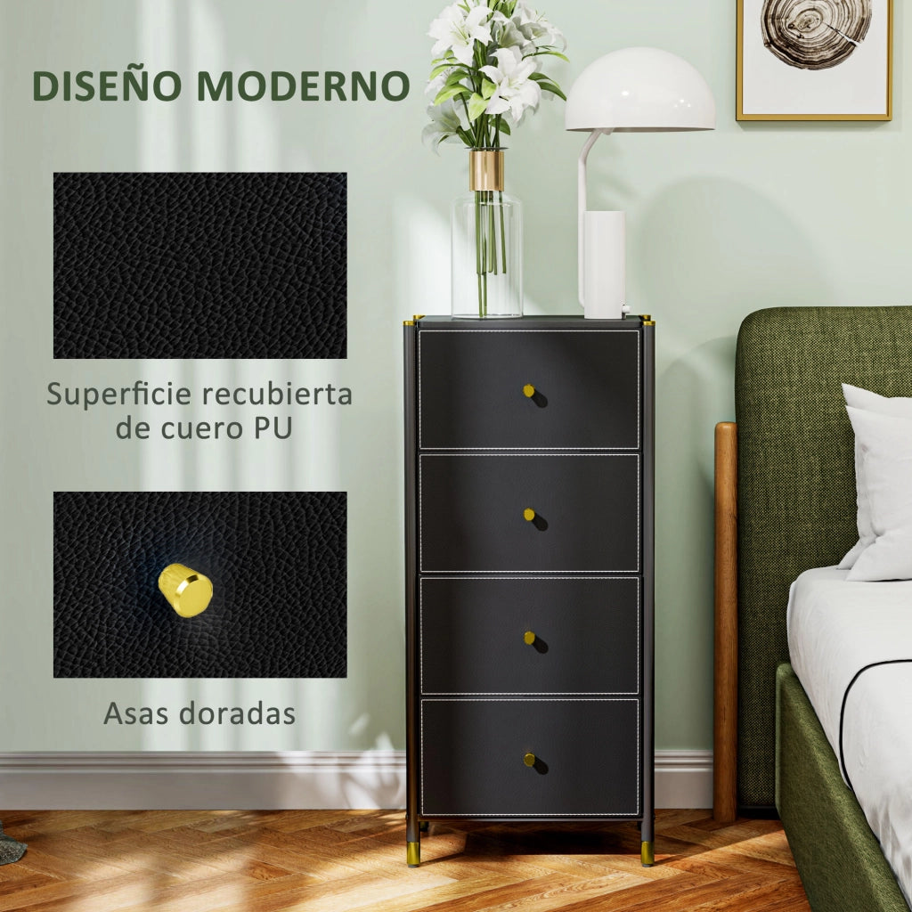 Cajonera Tessuto 4 Cassetti Fronte PU Struttura Acciaio ¨C zephmum ¨C Nero
