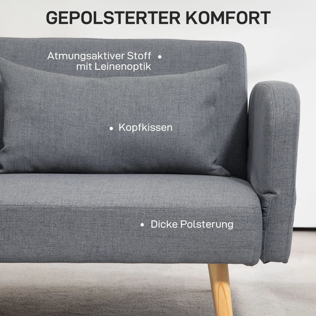 DIVANO LETTO 170 cm Grigio in poliestere con 2 cuscini