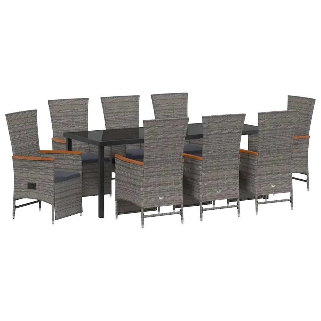 Set da Pranzo per Giardino con cuscino 9 pcs Grigio polyrattan 3379456