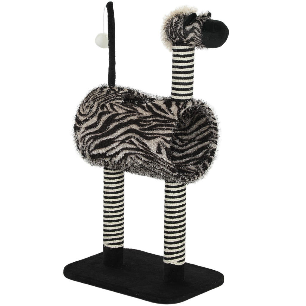 Tiragraffi per gatti con design zebrato e tunnel ?25 cm, lunghezza totale 93 cm, colore bianco e nero.