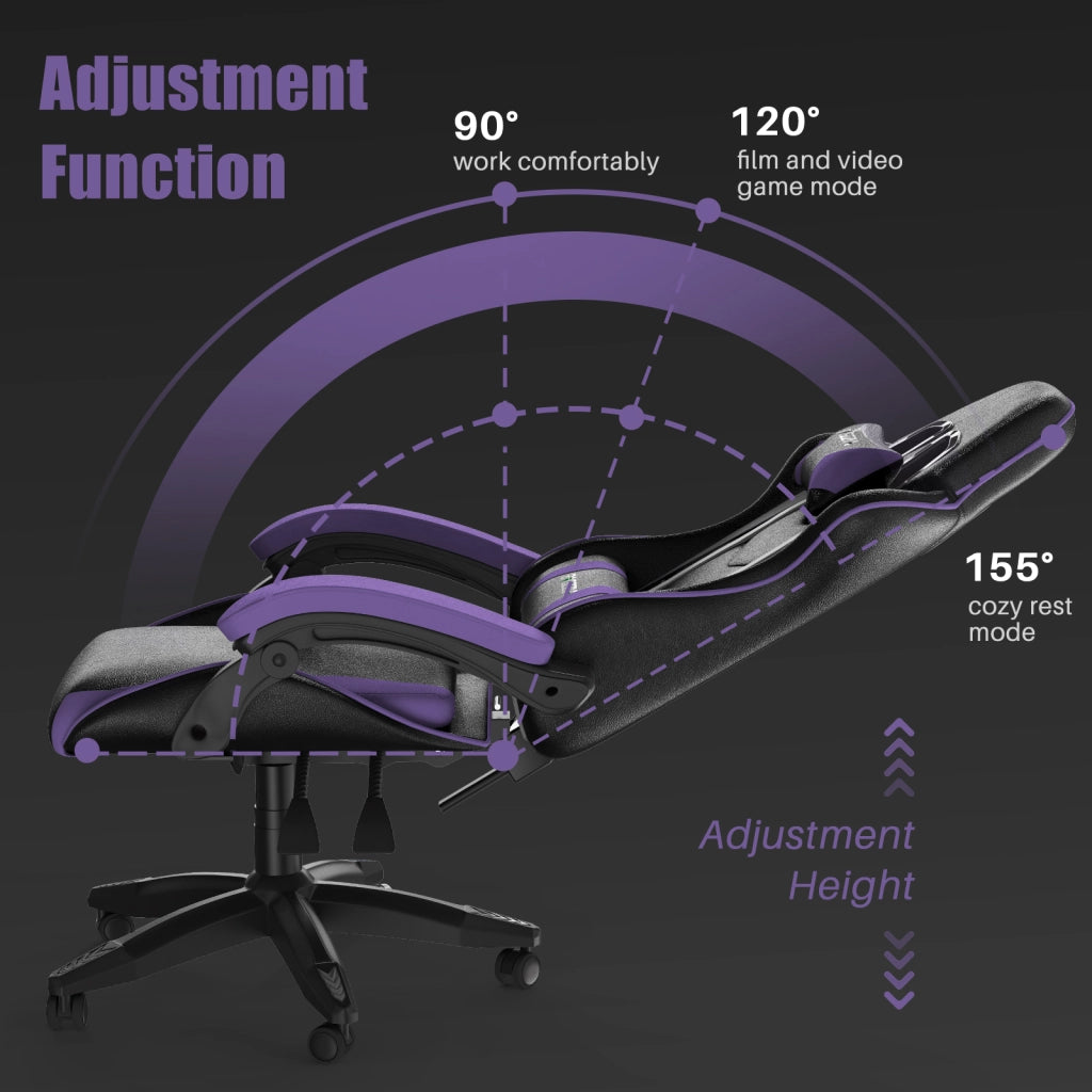 Sedia gaming ergonomica - RATTANTREE - con Supporto Lombare Sedia da Gioco in Pelle Pu con Altezza Regolabile - viola nerastro