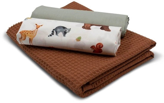Set di stoffa per wafel piqué + set di tessuti in cotone con stoffa per wafel color coordinata 100% cotone Tex Standard 100 (bos dieren digitale bianco set 70)