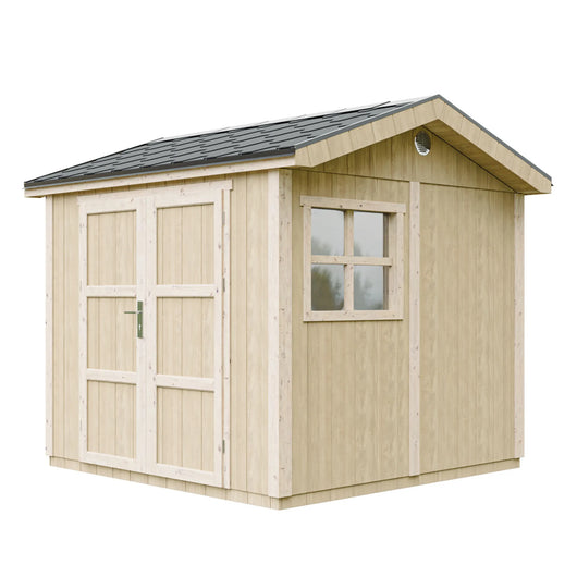 Casetta da giardino di qualita premium 5,9 m² - H252x250x294 cm - Con pavimento e Tegole Bituminose - Timbela M913A