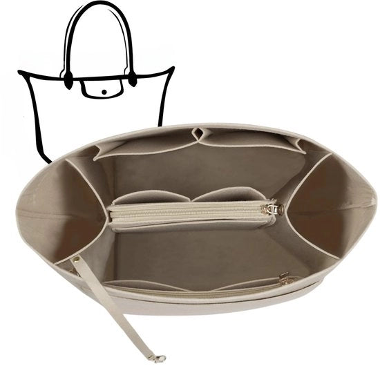 Organizzatore per borsa in velluto con chiusura a molla e scomparto "a tasca dentro tasca" (beige, M)