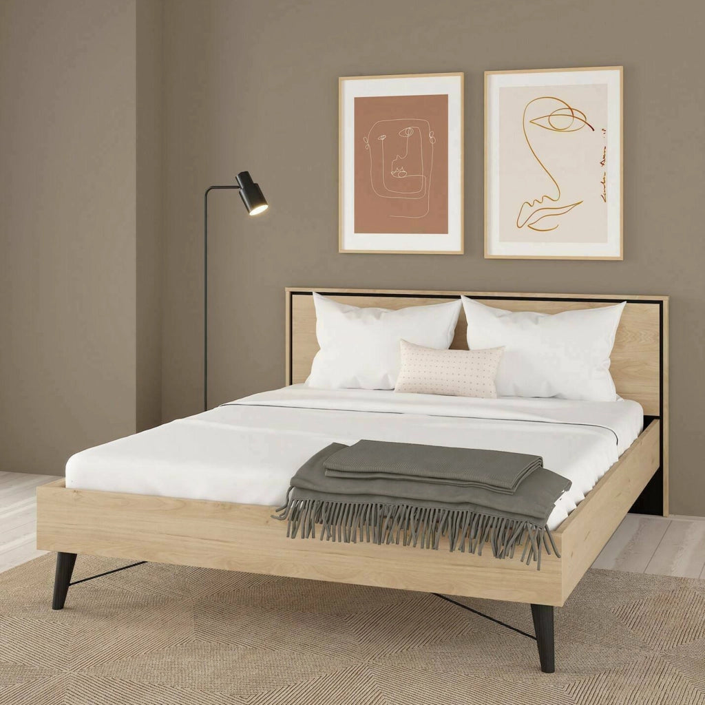 Letto matrimoniale Ghebbo, Sommier per camera da letto, Giroletto per stanza, Struttura porta materasso, 207x193 h91 cm, Rovere