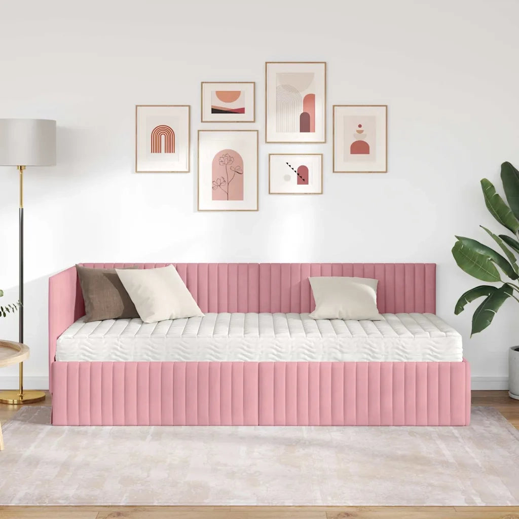 Letto singolo | Letto per adulti | Struttura Letto Angolare con Materasso 2 pcs Grigio Velluto