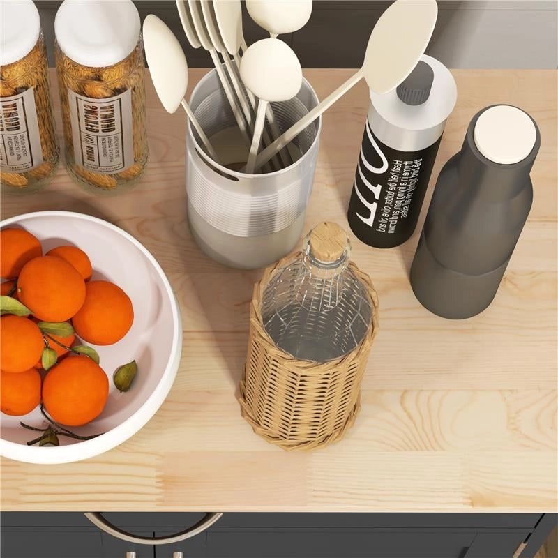 CARRELLO DA CUCINA IN LEGNO CON PORTABOTTIGLIE 3 ANTE E CASSETTO 67X37X87 CM NERO E ROVERE