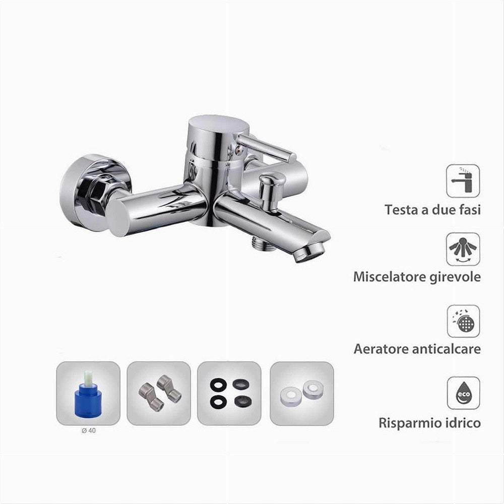 Trade Shop - Rubinetto Bagno Moderno Cromato Lucido Miscelatore Orientabile Per Vasca 87390 -