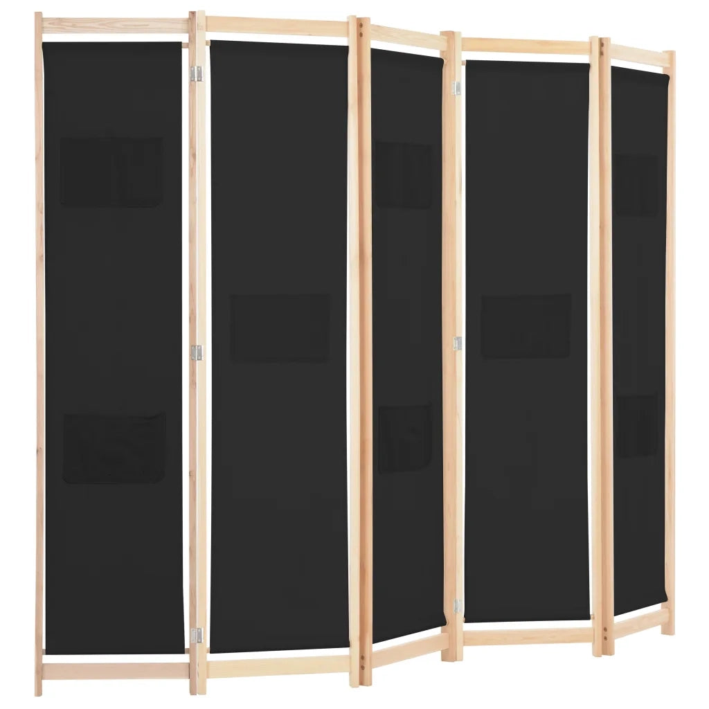 Divisorio a 5 Pannelli Nero 200x170x4 cm in Tessuto cod mxl 67360