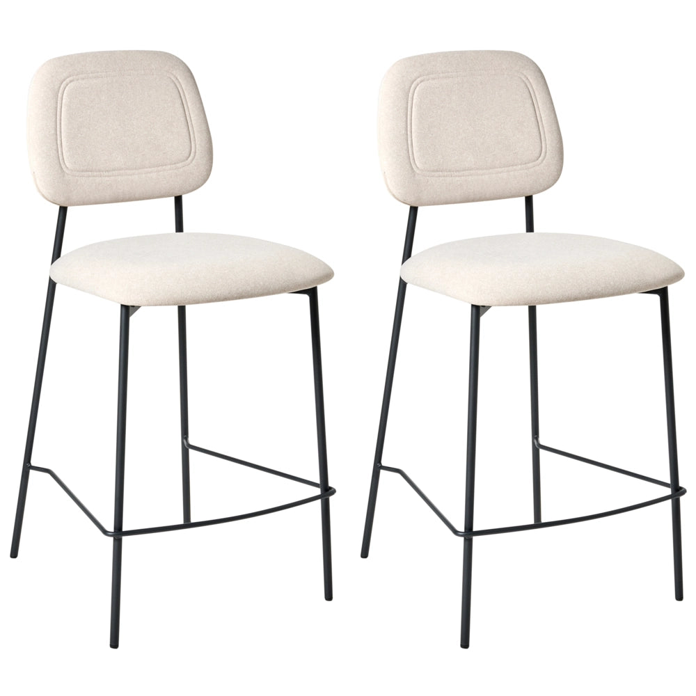 Set di 2 sedie da bar Tappezzeria in velluto beige chiaro Struttura in ferro nero Seduta ad altezza banco Mobili da sala da pranzo Design moderno