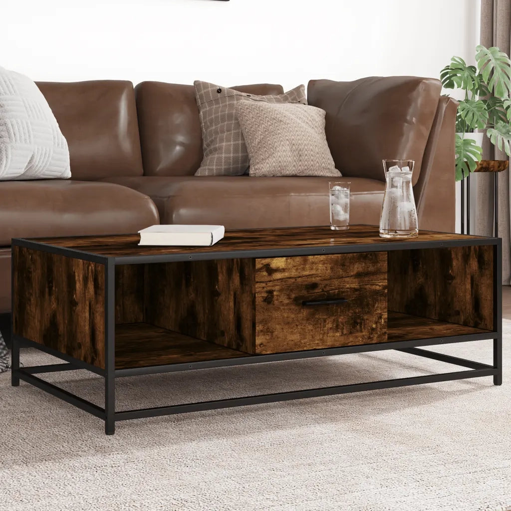 Tavolino da salotto | Tavolino da caff¨¨ | Tavolino da Soggiorno Rovere Fumo 100x57x35cm in Legno Multistrato e Metallo