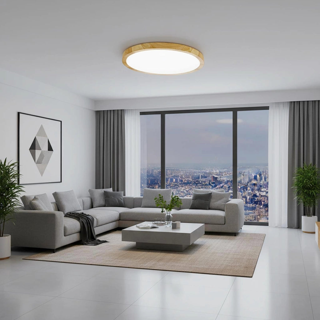 Plafoniera elegante design sottile effetto legno LED 45W CCT IP40 luce soffitto ristorante albergo sala ricevimento 60cm