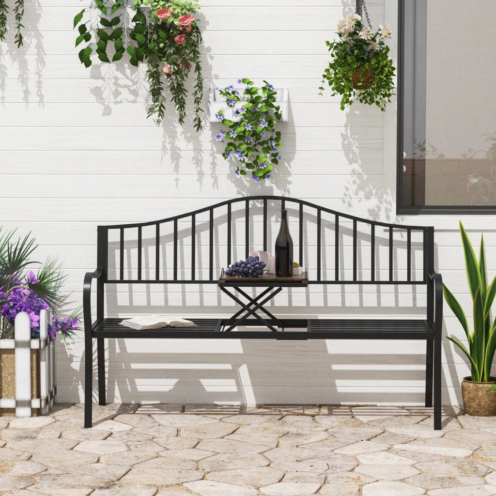 Panchina da Giardino con Tavolino Estensibile 2 Posti ¨C zephmum ¨C Nero Metallo