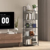Libreria a 5 ripiani, in stile industriale con struttura metallica, 60x30x170,5 cm, Nero