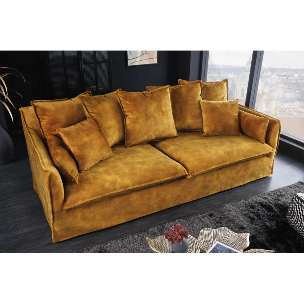 Divano KALIA destro – Velluto giallo senape – 3 posti – Stile contemporaneo