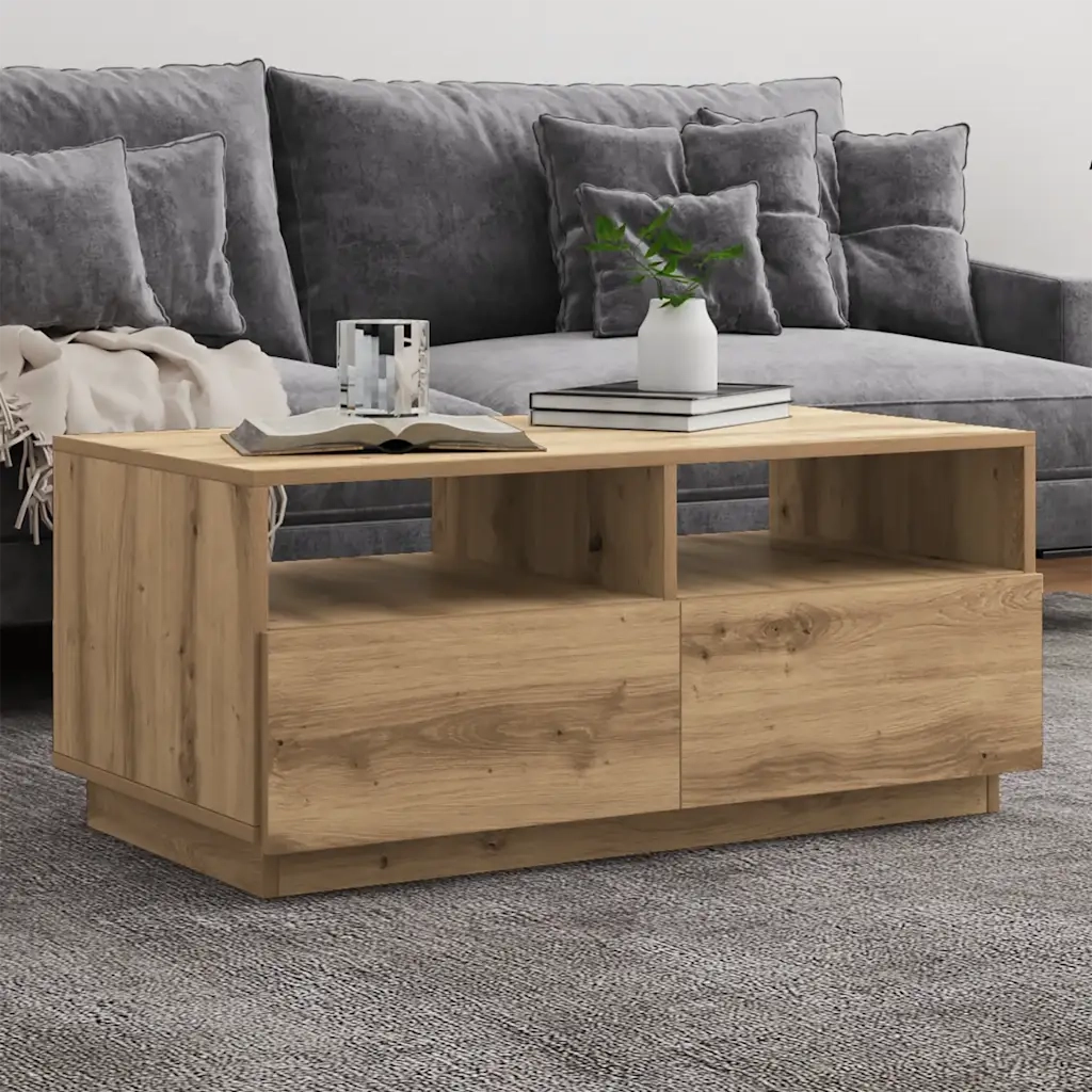 Tavolino da Salotto con Luci LED Rovere Artigianale 90x49x40 cm 857711