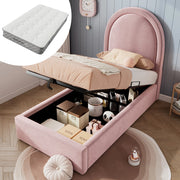 Letto bambino imbottito – 90x200 cm – con materasso – velluto rosa