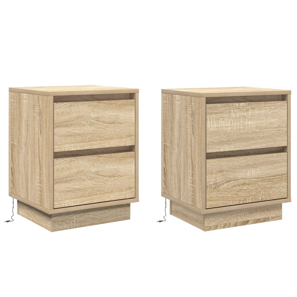 Comodini con luci LED 2 pz Rovere di Sonoma 39x34,5x50 cm
