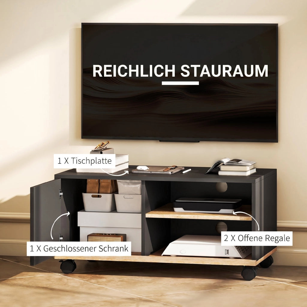 Mobile TV con ante e ripiani regolabili ¨C zephmum ¨C Nero Rovere 120x30x
