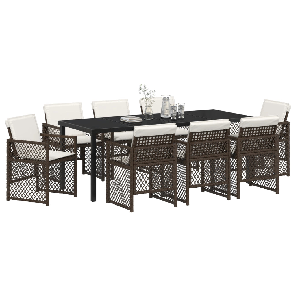 Set da pranzo da giardino vitaXL in 9 pezzi con cuscini Rattan Poly Marrone