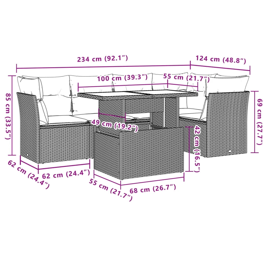 vidaXL Set Divano da Giardino 6 pz con Cuscini Marrone in Polyrattan