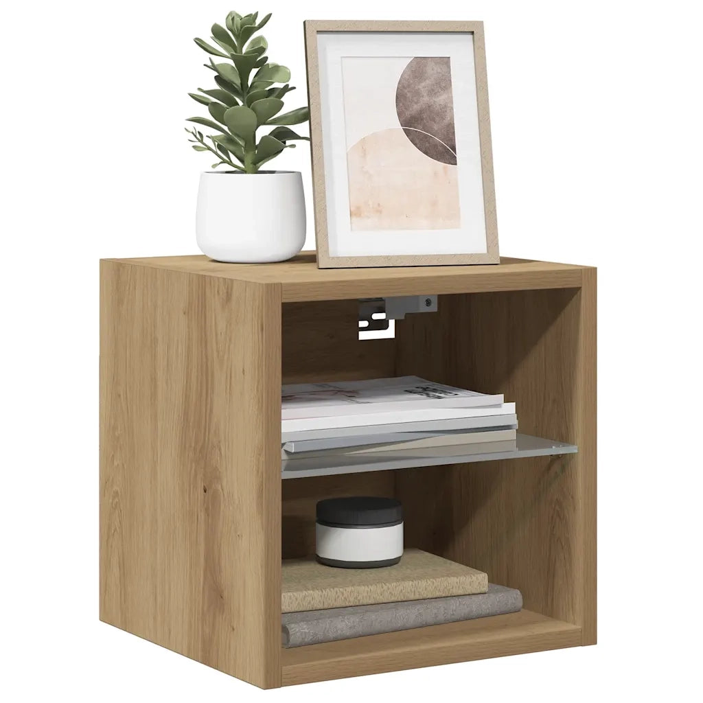 Mobile TV a Parete con Luci LED Rovere Artigianale 30x28,5x30cm